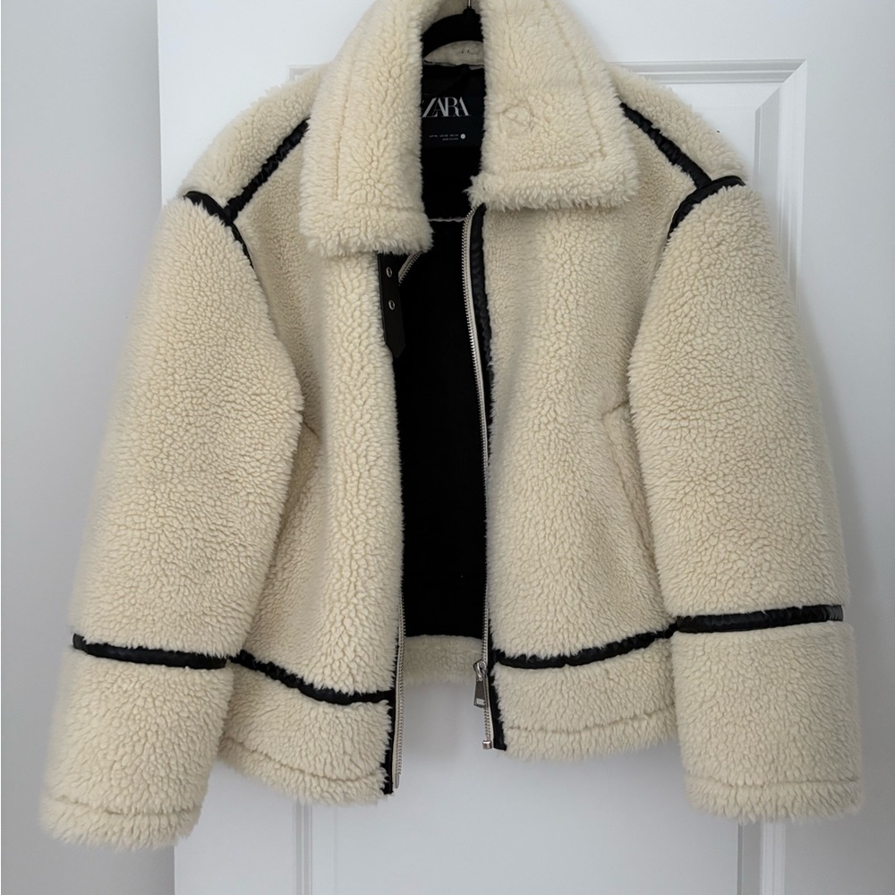 Zara Cream and Black Teddy Jacket